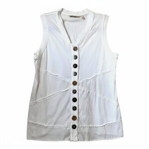 Soft Surroundings White Button Down Tank Top Blouse Sz. PM